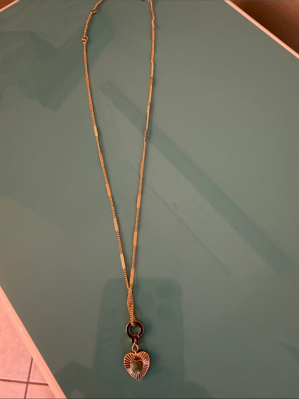 Stella & Dot Gold-Tone Heart Pendant Necklace with Chain Detail